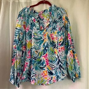 LILLY PULITZER COLBY TOP Serene Blue Pleated Tippy Tunic Top XL New $128